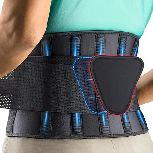 FEATOL Back Brace for Women & Men Lower Back, Lumbar Support Belt-Back Pain | Black-S/M, Adjustable Back Support for Sciatica, Herniated Disc & Scoliosis; Lifting, Work, Sitting; 4 Stays+ Removable Pad