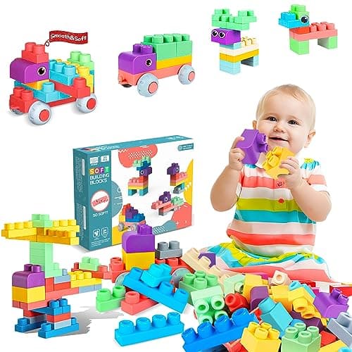 ROHSCE Soft Building Blocks for Toddler, 20PCS Stacking Blocks Set for Babies 18 Months and Up, BPA Free, Large Colorful Soft Blocks, Creative STEM Building Play Gift