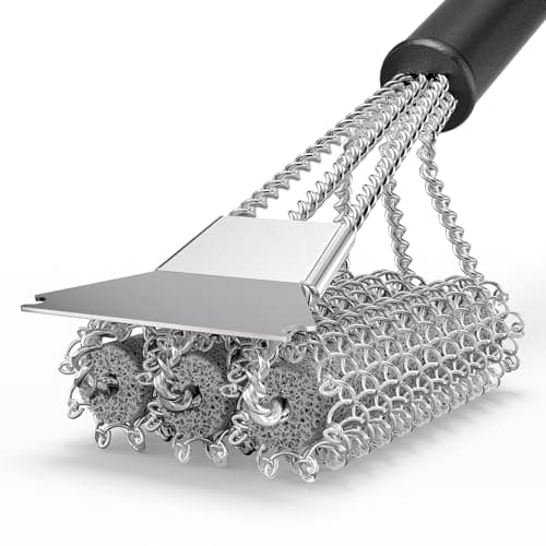 Grill Brush and Scraper Bristle Free, Grill Brush for Outdoor Grill | 304 Stainless Steel Brush Head, Non Metal Bristle, for Smoker/Porcelain/Weber Gas/Charcoal, BBQ Grill Brush, Gift for Men/Dad