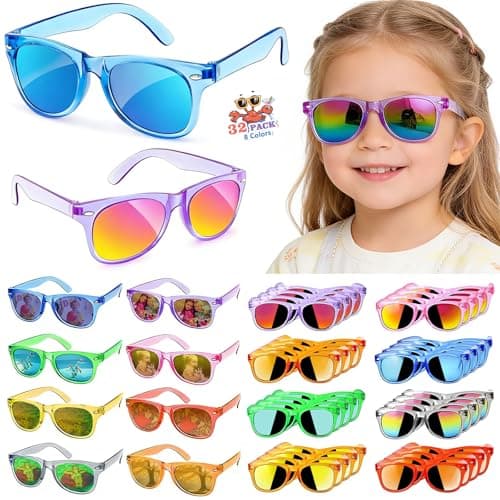 ZXNXZNX 32 Bulk Kids Sunglasses Party Favors for Toddler Boys Girls Age 3-8 | Neon UV400 Polarized Glasses, Summer Goodie Bag Stuffers for Birthdays, Valentine's Day, Easter & Classroom Student Gifts