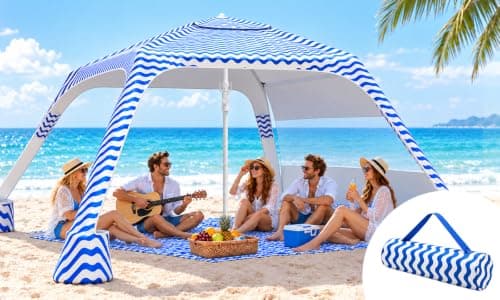 Beach Cabana 6.5'×6.5' UPF50+ Adjustable Height with Removable Side Wall | Windproof Easy Setup Beach Tent for Family, Portable Canopy for Sand, Garden, Camping