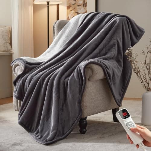 BEARKISS Electric Heated Blanket,50"x60" Heating Throw Flannel London Grey | ETL Certified 9 Setting Electric Heated Throw Blanket,Machine Washable Auto Off for couch Bed Office, Gifts for Women Grandpa