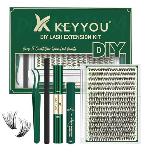 KEYYOU Lash Extension Kit 40D DIY with Glue & Tool for Beginners | D Curl fluffy volume 0.07mm 9-18MIX thin band Includes bond&seal, remover & tweezers. Easy DIY at home Beginner-friendly.