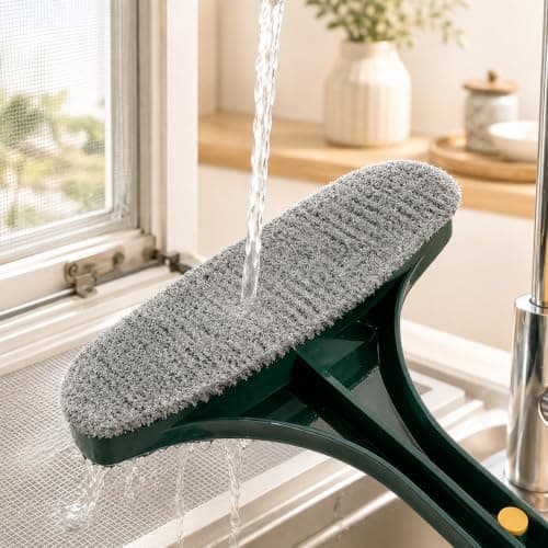Window Screen Cleaning Brush with Microfiber Pad, Washable | Rinse-Clean Design, Window Sill Scrubber, Reusable Pad, Ergonomic Handle, Deep Groove Cleaning