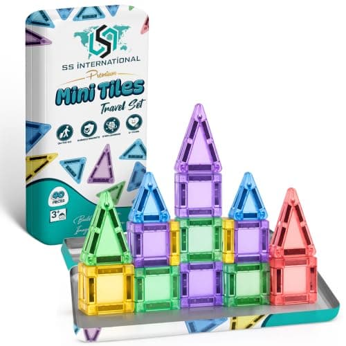 40 PCS Mini Magnetic Tiles Travel Set with Premium Metal Storage Case | Travel magnetic tiles designed for ages 3+ keep kids entertained during road trips, flights and family vacations.