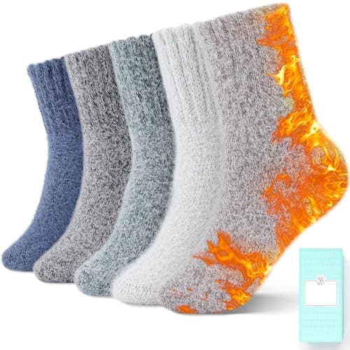 SISOSOCK Fuzzy Socks For Women 5 Pairs Thermal Winter Warm Gifts for Women | Thick Fuzzy Wool Womens Socks Cozy Comfy Fluffy Fleece Boot Heated House Cabin Slipper Socks Stocking Stuffers with Gift Box