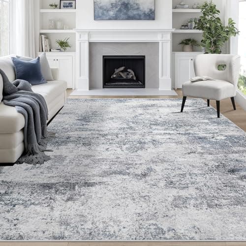 8x10 Area Rugs for Living Room Washable Bedroom Dining Room Blue Grey | Modern Abstract, Non-Slip Backing, Soft, Low-Pile, Foldable, Water Repellent, Pet Proof, Non-Shedding, Indoor