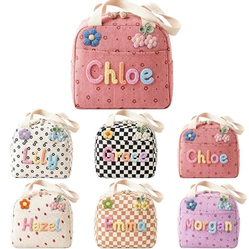 Custom Corduroy Lunch Bag with Name, Insulated Leakproof Reusable Lunch Tote for Work Office Picnic, Features Aluminum Foil Lining, Lightweight Foldable Large Capacity, Eco-Friendly Durable Carry