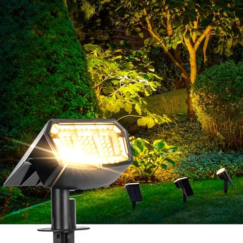 AUDERWIN Solar Spot Lights Outdoor Waterproof, 4 Packs, Cool White | 63 LED, 3 Lighting Modes, Solar Landscape Lights for Yard, Garden, House, Garage, Pathway, Tree, Backyard