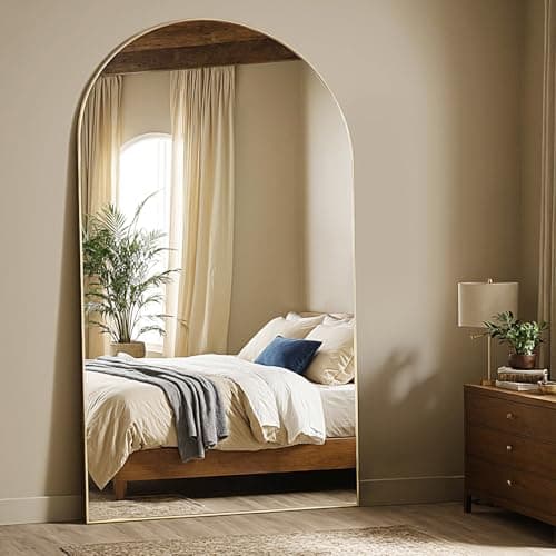 MISSDAY Large Arched Full Length Mirror, 83"x44" Oversized Full Body Mirror with Stand, Floor Mirror Long Free Standing, Leaning or Hanging, Frame Wall-Mounted Mirrors Wall Mirrors for Bedroom, Gold