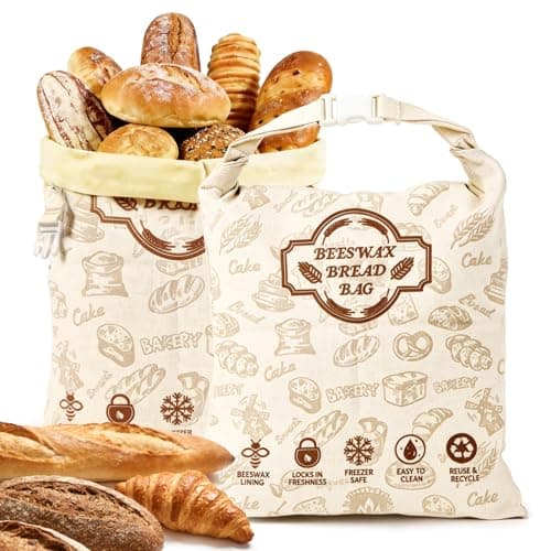 2 Pack Beeswax Bread Bags for Sourdough Homemade Bread, linen bread bags | Natural Beeswax Lining, Reusable Storage, Keep Loaves Fresh, Freezer-Friendly, 13x17inch Large Capacity, Fits Artisan Bread