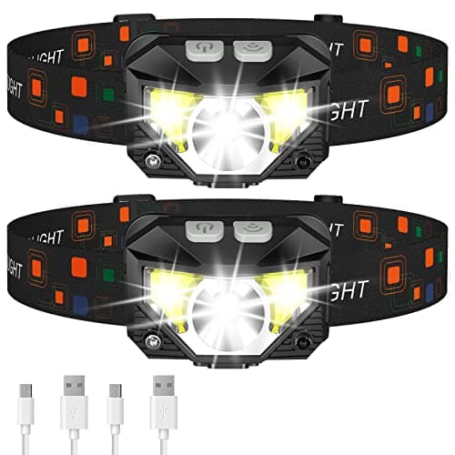 LHKNL Headlamp Flashlight, Lumen Bright Head Lamps LED Rechargeable Camping | Ultra-Light, with White Red Light, 2-Pack Waterproof Motion Sensor Headlight, 8 Modes for Outdoor Running Hiking Fishing