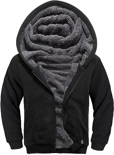 SECOOD Kids Hoodie Fleece Jacket Warm Sherpa Lined Zip Up Hooded Sweatshirt Soft Winter Coat Boys Girls School Outerwear