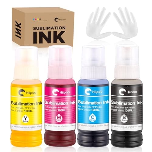 Hiipoo Sublimation Ink Refilled Bottles Work with ET-2800 ET-2903 ET-2980 ET-4800 ET-15000 ET-2803 ET-2850 ET-3760 ET-4760 Inkjet Printer Heat Press Transfer on Mugs T-Shirts Pillows Phone Case