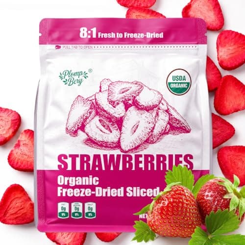 Organic Freeze Dried Strawberries Slices 8.8oz, Dehydrated Dry Strawberry | Natural No Sugar Added No Additives, Crispy Fruit Snacks, Perfect for Yogurt Oatmeal Breakfast Baked & Cocktail Garnish