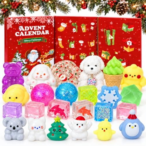 2026 Advent Calendar, 24‑Day Christmas Countdown Squishy Toys | Surprises Sensory Fidget Toys for Adult, Christmas Party Favors Squeeze Gift