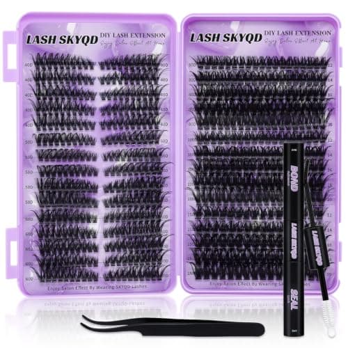 Lash Clusters Kit 570Pcs Individual Cluster Lash Extensions Kit 40D+50D+60D+80D+100D+150D Wispy Eyelash Clusters with Lash Bond and Seal and Tweezers 12-20mm 6 Styles Mix Lashes Clusters Kit
