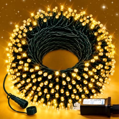 100FT Warm Christmas String Lights, Whaterproof, Timer, 8 Modes, Green Wire