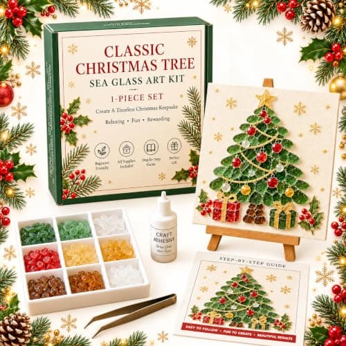 Sea Glass Christmas Tree Kit Xmas Resin Mosaic Art Kits Holiday Craft | DIY Sea Glass Style Mosaic Art Kit For Adults Beginners,Resin Art Wall Decor Kits,For Home Office Christmas Gift