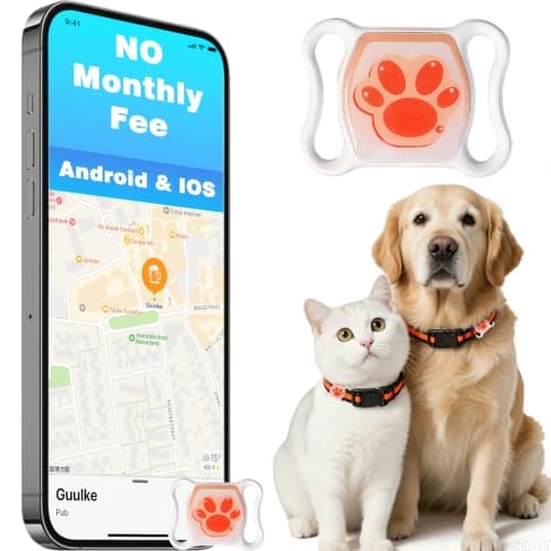 GPS Tracker for Dogs, Smart Collar with Real-Time Locator with Holder Pet Location Tracker, No Monthly Fee/No SIM Card, for Android and iOS, Ultra-Slim, IP68 Waterproof, Reliable