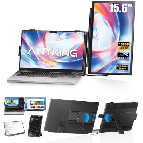 Laptop Screen Extender, 15.6" FHD IPS,1.52 lb Portable Screen, Detachable | 360° stand for landscape or portrait;fits 13–17.3" laptops, Wins, Mac, Chrome, One-cable USB-C or HDMI &USB power; no driver.