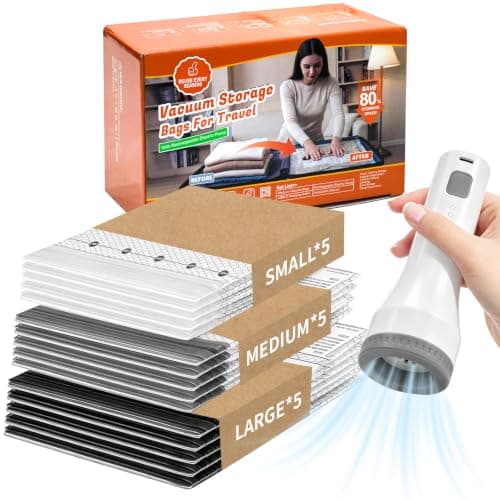 Longtor 15-Pack Vacuum Compression Bags, Rechargeable Wireless Pump