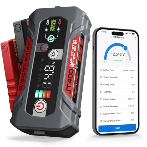 LOKITHOR JT400 Jump Starter with Battery Tester (8.5L Gas & 6.5L Diesel) | 2500A Portable Jump Starter | 100–2000 CCA Battery Tester | 12V Jumper Box | Smart Bluetooth | Automotive Battery Load Tester