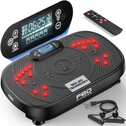 FED fitness Vibration Plate Exercise Machine with Red Light, 120 Adjustable Speeds, Supports Up to 350 LBS, Comes with Resistance Bands for Home Full-Body Fitness