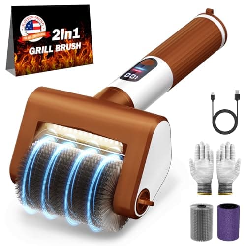 VYTOOV Electric Grill Brush, 800RPM BBQ Grill Cleaner for Outdoor/Camping | Cordless, 2-Speed, High Torque, LED Light & Screen, 4000mAh, 2 Brush Heads, No Bristle Shedding, Rechargeable, Lightweight