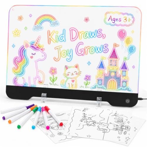WELLOKB LED Drawing Board for Kids, 13.8''×10'' Reusable LED Writing Board | Acrylic LED Note Board with 8 Light Effects, USB Light Up Drawing Board, Tabletop & Wall Mounted, Toys & Gifts for Girls Boys