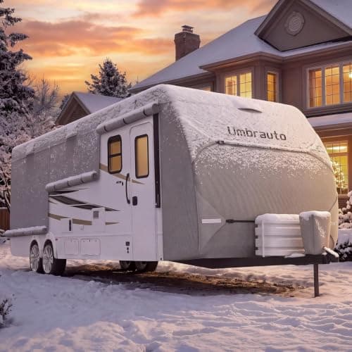 Umbrauto RV Cover Class C Upgraded 9 Layers Anti-UV Top Panel Motorhome Cover Windproof Camper Cover for 23' to 26' Motorhome with 3Pcs Extra Straps, Adhesive Repair Patches, 6 Gutter Covers
