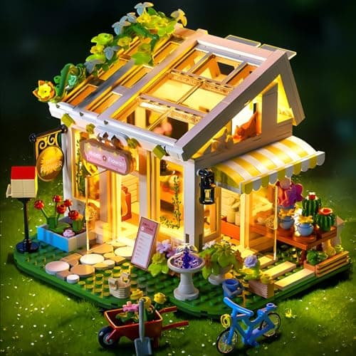 Chodia Flower House Building Block Set, Botanical Garden Greenhouse Toys Kits with LED Light Birthday Decoration for Adults, Women, Teens, Old Kids Girls 6+, 8-12, 8-14 (832 PCS)