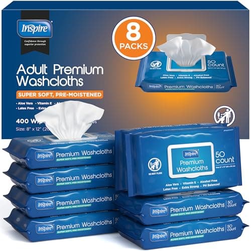 Inspire Adult Wet Wipes, Wash Cloths, Incontinence & Cleansing for Elderly Extra Large, 8"x12" (500 Count)