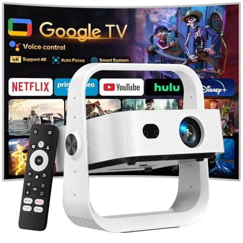 جهاز العرض Pignynt المزود بنظام Google TV وتطبيقات مدمجة، بدقة 4K، وتركيز تلقائي مدعوم بالذكاء الاصطناعي، والتحكم الصوتي