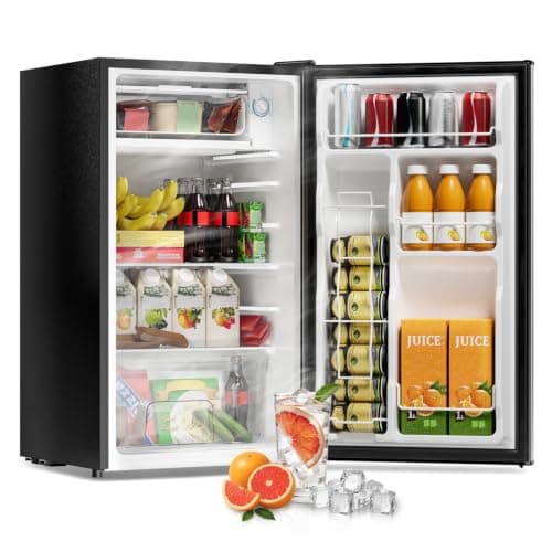 Frostorm 3.2 Cu Ft Mini Fridge with Freezer, Single Door Upright Freezer | Energy Efficient, Large Capacity, Reversible Door, ETL Certified, Small Refrigerator for Bedroom, Office & Dorm, Black