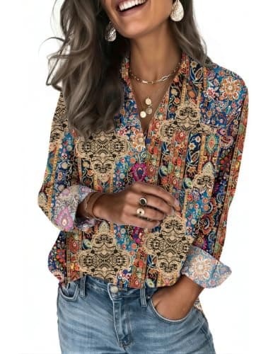 Zeagoo Blouses for Women Long Sleeve Dressy Casual Button Down Shirts | Lady Collared Tops Business Casual Work Outfits Clothing for Fall Spring