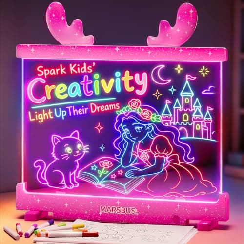 MarsBus LED Drawing Board for Kids with Stand, 8 Markers, 10 Tracing Papers | 14.5" Portable Light Up Drawing Board for Kids, Glow Doodle Led Note Board, Kids Toy with Easter Christmas Birthday Gift