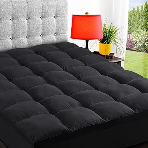 ELEMUSE King Black Mattress Topper, Thick Pillow Top Mattress Pad Cover | Plush soft breathable bed topper for back pain relief, with elastic deep pocket and overfilled down alternative filling