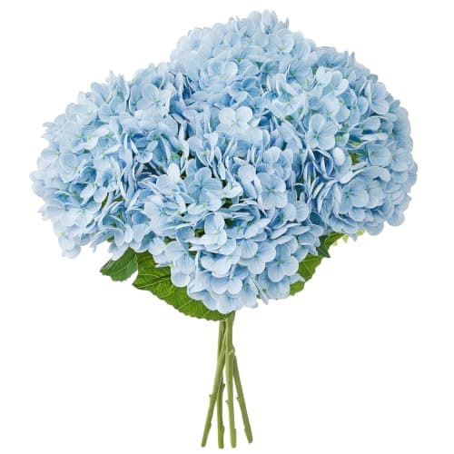 AELFFCES 4 Pcs Real Touch Blue Hydrangea Artificial Flowers