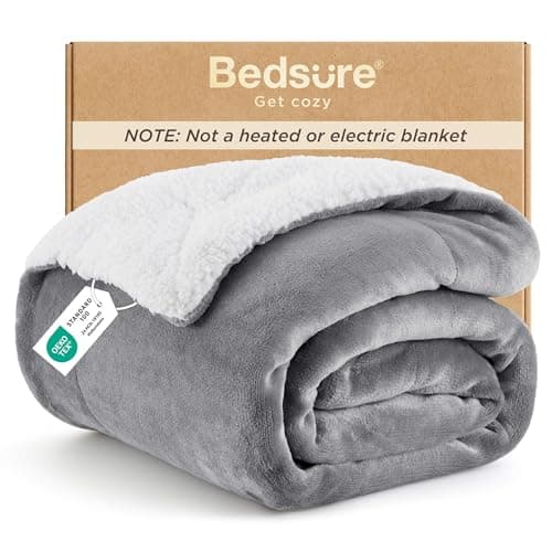 Bedsure GentleSoft Sherpa Fleece Blanket Queen Size for Bed, Non-Heated, Thick and Warm Throw for Women and Men, Soft Fuzzy Plush Queen Blanket for Winter, Beige, 90x90 Inches