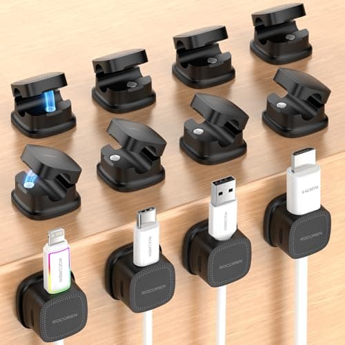 مجموعة من 12 قطعة من مشابك الكابلات اللاصقة المغناطيسية «1s-Lock» من Rocoren لتنظيم الأسلاك