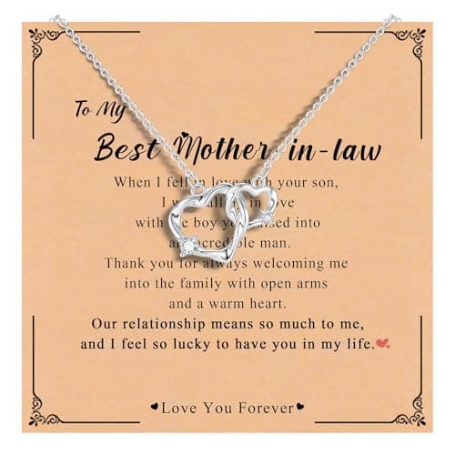 Juvux Double Heart Necklace for Mother in Law, CZ Gift from Daughter in Law