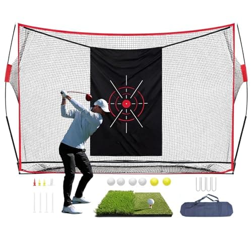 Golf Net,10x7FT Heavy Duty Golf Practice Net,Backyard Training Equipment | Dual-Turf Mat,6 golf Balls,8 golf Tees,Carry Bag