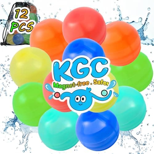 مجموعة من 12 بالون ماء قابل لإعادة الاستخدام من KGC، كرات رش قابلة لإعادة التعبئة مصنوعة من السيليكون وخالية من المغناطيس، ألعاب مائية صيفية خارجية ذاتية الإغلاق للأطفال والعائلة