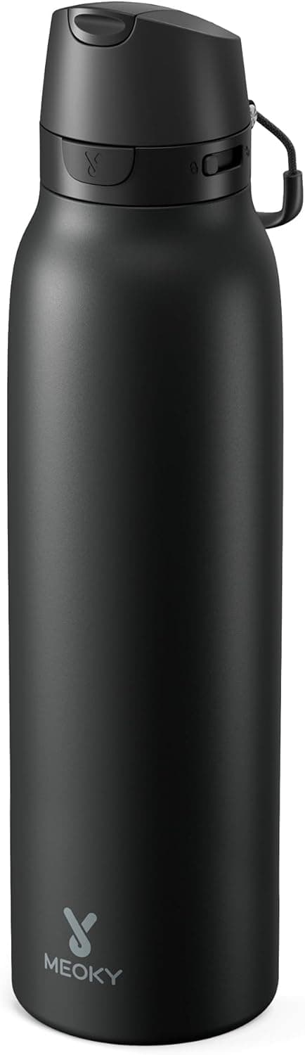 Meoky 24 oz Slim Insulated Water Bottle: 2-in-1 Locking Lid, Night