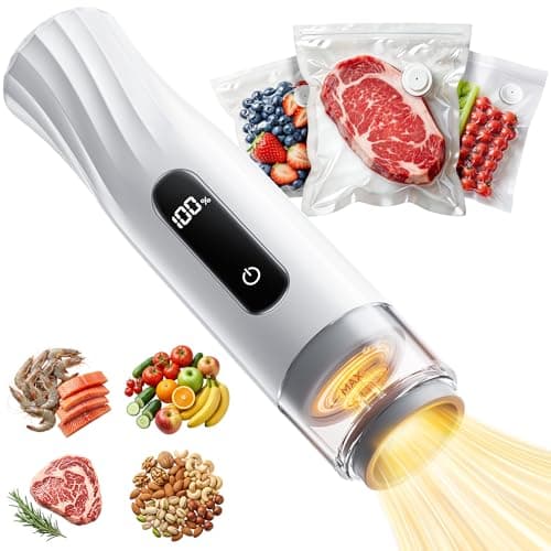 Compact Vacuum Sealer for Food (Handheld Vacuum Sealer + 30 Reusable Vacuum Sealer Bags) Food Saver Vacuum Sealer Machine with Battery Display, Travel Lock and Visible Water Tank for Kitchen Meal Prep