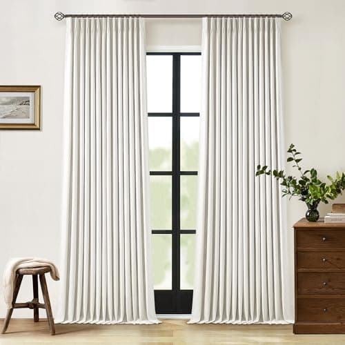 Burlywood Birch 100% Blackout Pinch Pleated Linen Curtains 120 Inches Long | Pinch Pleat with Back Tab, Farmhouse Thermal Insulated Full Black Out, High Ceiling to Floor, Taupe Drapes for Living Room