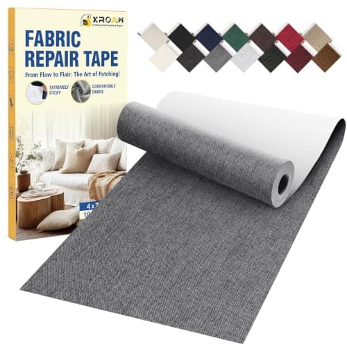 Xroam Self Adhesive Linen Fabric Repair Tape Kit, 4"x79" Upholstery Tape | Dark Grey Couch Patch Repair Fabric Patches for Furniture, Sofa, Cushion, Chair, Pillow, Carpet, Car Seat