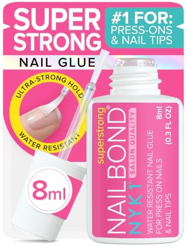 NYK1 Super Strong Nail Glue for Press On Nails, Nail Tips & Acrylics | 8ml | NailBond Brush On Glue for Press Ons, Tips & Acrylics - Long Lasting, Maximum Strength, Mess-Free Application