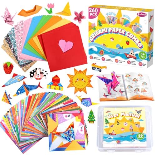 Funtopia Origami Kit for Kids Ages 5-8 8-12, 260 Sheets Origami Paper | DIY Craft Art Projects Supplies for Boys Girls, 99 Patterns and Guiding Book, Travel School Vacation Activities Toy
